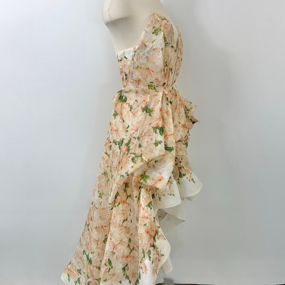 ZIMMERMANN Natura Draped Strapless Dress High-Low Azalea Floral 0 (US4) - Picture 7 of 16